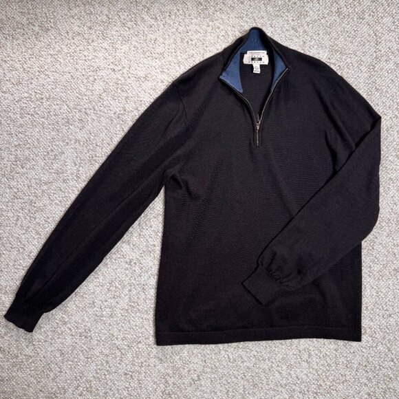 Joseph Abboud 1/4 Zip Sweater Mens Size XL 100% Extra Fine Merino Wool Brown - Picture 4 of 4